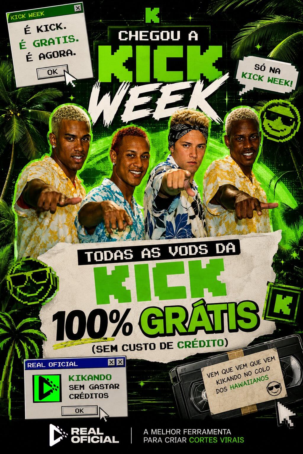 Kick Week banner: all Kick VODs are 100% free with no credit cost